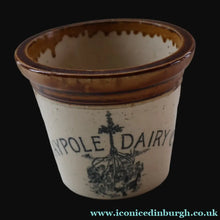 Load image into Gallery viewer, SCOTTISH POTTERY. Antique PORT DUNDAS (Glasgow) 3 lbs Stoneware Crock with Handle. MAYPOLE DAIRY
