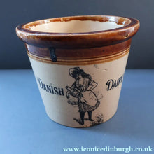 Load image into Gallery viewer, SCOTTISH POTTERY. Antique PORT DUNDAS (Glasgow) Stoneware Crock with Handle. DANISH DAIRY
