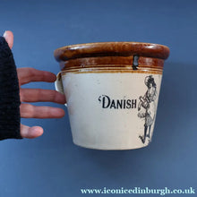 Load image into Gallery viewer, SCOTTISH POTTERY. Antique PORT DUNDAS (Glasgow) Stoneware Crock with Handle. DANISH DAIRY
