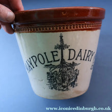 Load image into Gallery viewer, SCOTTISH POTTERY. Antique PORT DUNDAS (Glasgow) 4 lbs Stoneware Crock with Handle. MAYPOLE DAIRY 
