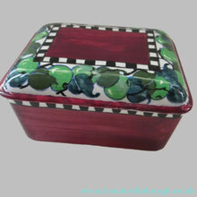 Load image into Gallery viewer, Bough Pottery CANDY BOX. Hand Painted Fruits and Abstract Patterns by Richard Amour; 1920s
