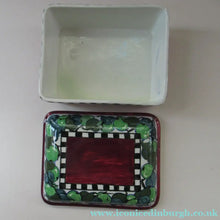 Load image into Gallery viewer, Bough Pottery CANDY BOX. Hand Painted Fruits and Abstract Patterns by Richard Amour; 1920s

