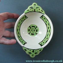 Load image into Gallery viewer, Bough Pottery Ceramic Quaich. RARE Scottish Celtic Knotwork Decoration
