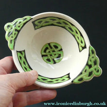 Load image into Gallery viewer, Bough Pottery Ceramic Quaich. RARE Scottish Celtic Knotwork Decoration
