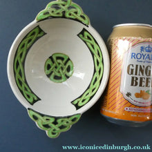 Load image into Gallery viewer, Bough Pottery Ceramic Quaich. RARE Scottish Celtic Knotwork Decoration
