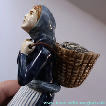 Load image into Gallery viewer, SCOTTISH POTTERY Figurine: Vintage 1970s Isle of Lewis Fish Wife with Creel; Coll Pottery - Scottish Pottery
