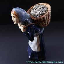 Load image into Gallery viewer, SCOTTISH POTTERY Figurine: Vintage 1970s Isle of Lewis Fish Wife with Creel; Coll Pottery - Scottish Pottery
