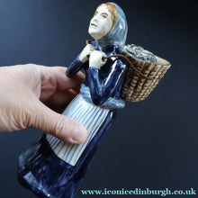 Load image into Gallery viewer, SCOTTISH POTTERY Figurine: Vintage 1970s Isle of Lewis Fish Wife with Creel; Coll Pottery - Scottish Pottery
