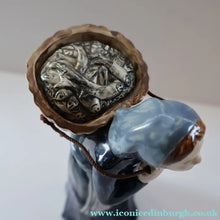 Load image into Gallery viewer, SCOTTISH POTTERY Figurine: Vintage 1970s Isle of Lewis Fish Wife with Creel; Coll Pottery - Scottish Pottery
