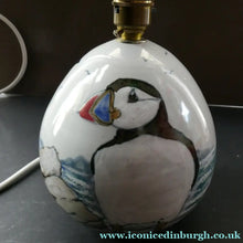Load image into Gallery viewer, 1990s Scottish Pottery Highland Stoneware Puffin Lamp Hand Painted
