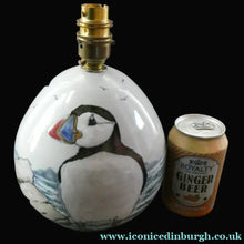 Load image into Gallery viewer, 1990s Scottish Pottery Highland Stoneware Puffin Lamp Hand Painted

