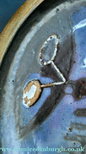 Load image into Gallery viewer, Large 1970s Round Shallow Plate. Davey Pottery, Castle Douglas, Kirkcudbrightshire. Abstract Design with Strange Creatures
