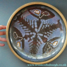 Load image into Gallery viewer, Large 1970s Round Shallow Plate. Davey Pottery, Castle Douglas, Kirkcudbrightshire. Abstract Design with Strange Creatures
