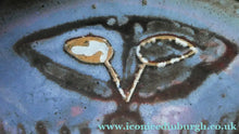 Load image into Gallery viewer, Large 1970s Round Shallow Plate. Davey Pottery, Castle Douglas, Kirkcudbrightshire. Abstract Design with Strange Creatures
