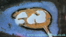 Load image into Gallery viewer, Large 1970s Round Shallow Plate. Davey Pottery, Castle Douglas, Kirkcudbrightshire. Abstract Design with Strange Creatures
