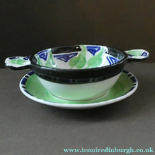 Load image into Gallery viewer, Rarer Bough Pottery ART DECO Ceramic Quaichs and Matching Underplates. Painted by Elizabeth Amour 1920s
