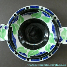 Load image into Gallery viewer, Rarer Bough Pottery ART DECO Ceramic Quaichs and Matching Underplates. Painted by Elizabeth Amour 1920s
