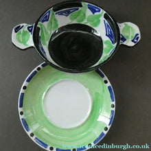 Load image into Gallery viewer, Rarer Bough Pottery ART DECO Ceramic Quaichs and Matching Underplates. Painted by Elizabeth Amour 1920s
