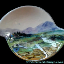 Load image into Gallery viewer, SCOTTISH POTTERY. Pretty Hand-Painted Highland Landscape HIGHLAND Stoneware Dish. Unusual Shape

