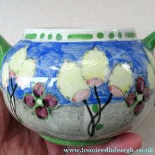 Load image into Gallery viewer, 1920s Scottish Art Pottery Makmerry Mak Merry Teapot with Honesty Heads. Blue Colour
