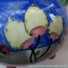 Load image into Gallery viewer, 1920s Scottish Art Pottery Makmerry Mak Merry Teapot with Honesty Heads. Blue Colour
