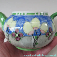 Load image into Gallery viewer, 1920s Scottish Art Pottery Makmerry Mak Merry Teapot with Honesty Heads. Blue Colour

