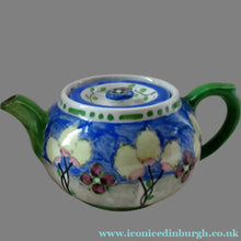 Load image into Gallery viewer, 1920s Scottish Art Pottery Makmerry Mak Merry Teapot with Honesty Heads. Blue Colour
