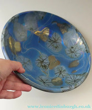 Load image into Gallery viewer, SCOTTISH POTTERY. Rarer Margery Clinton LARGE Circular Shallow Bowl with a Hand-Painted GOLD Lustre Flowerheads
