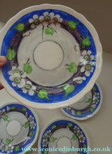 Load image into Gallery viewer, SET OF FOUR 1920s Mak Merry Hand-Painted Dessert Plates. Blue Background with Prunus Flowers. 7 inches
