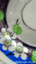 Load image into Gallery viewer, SET OF FOUR 1920s Mak Merry Hand-Painted Dessert Plates. Blue Background with Prunus Flowers. 7 inches
