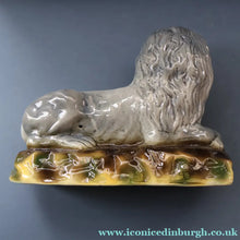 Load image into Gallery viewer, SCOTTISH POTTERY Antique SINGLE VICTORIAN Bo'ness Pottery Large Recumbent Lion, c 1900
