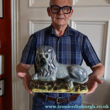 Load image into Gallery viewer, SCOTTISH POTTERY Antique SINGLE VICTORIAN Bo'ness Pottery Large Recumbent Lion, c 1900

