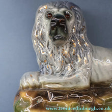 Load image into Gallery viewer, SCOTTISH POTTERY Antique SINGLE VICTORIAN Bo'ness Pottery Large Recumbent Lion, c 1900
