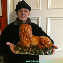 Load image into Gallery viewer, SCOTTISH POTTERY Antique SINGLE VICTORIAN Bo'ness Pottery Large Recumbent Lion, c 1900
