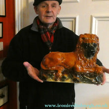 Load image into Gallery viewer, SCOTTISH POTTERY Antique SINGLE VICTORIAN Bo'ness Pottery Large Recumbent Lion, c 1900
