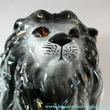 Load image into Gallery viewer, Large ANTIQUE Victorian Staffordshire GREY Recumbent Lion with Glass Eyes. 11 inches in length
