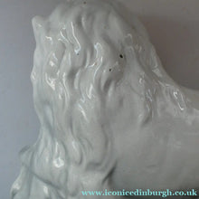 Load image into Gallery viewer, Large ANTIQUE Victorian Staffordshire GREY Recumbent Lion with Glass Eyes. 11 inches in length
