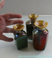Load image into Gallery viewer, SCOTTISH POTTERY. Three 1970s / 1980s Margery Clinton Lustre Glaze Miniature Bottle Vases - Scottish Pottery
