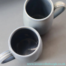 Load image into Gallery viewer, SCOTTISH POTTERY. PAIR of Large 1950s Buchan Plain French Blue Stoneware Tankard Shape Mugs. Each 5 inches in height
