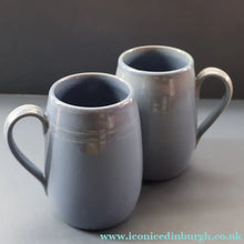 Load image into Gallery viewer, SCOTTISH POTTERY. PAIR of Large 1950s Buchan Plain French Blue Stoneware Tankard Shape Mugs. Each 5 inches in height
