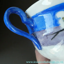 Load image into Gallery viewer, Vintage 1920s Hand Painted MAK MERRY: Cup and Saucer/ White Prunus on Blue
