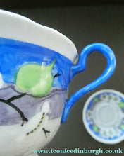 Load image into Gallery viewer, Vintage 1920s Hand Painted MAK MERRY: Cup and Saucer/ White Prunus on Blue

