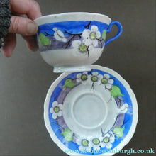 Load image into Gallery viewer, Vintage 1920s Hand Painted MAK MERRY: Cup and Saucer/ White Prunus on Blue
