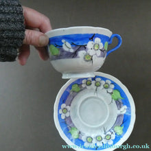 Load image into Gallery viewer, Vintage 1920s Hand Painted MAK MERRY: Cup and Saucer/ White Prunus on Blue
