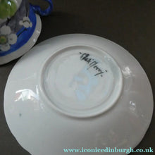 Load image into Gallery viewer, Vintage 1920s Hand Painted MAK MERRY: Cup and Saucer/ White Prunus on Blue
