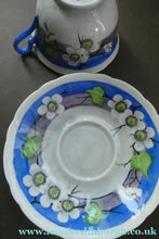 Load image into Gallery viewer, Vintage 1920s Hand Painted MAK MERRY: Cup and Saucer/ White Prunus on Blue
