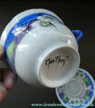 Load image into Gallery viewer, Vintage 1920s Hand Painted MAK MERRY: Cup and Saucer/ White Prunus on Blue
