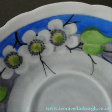 Load image into Gallery viewer, Vintage 1920s Hand Painted MAK MERRY: Cup and Saucer/ White Prunus on Blue
