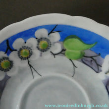 Load image into Gallery viewer, Vintage 1920s Hand Painted MAK MERRY: Cup and Saucer/ White Prunus on Blue
