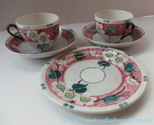 Load image into Gallery viewer, Antique Scottish Pottery Bough. Cup and Saucers &amp; Side Plate. Pink Prunus
